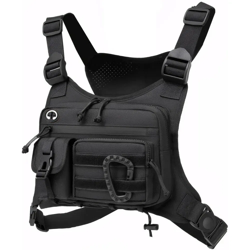 Color: black - Outdoor Tactical Chest Bag Men's Vest EDC Waterproof Anti-Theft Chest Pack for Cycling Bags Running Front Chest Bag
