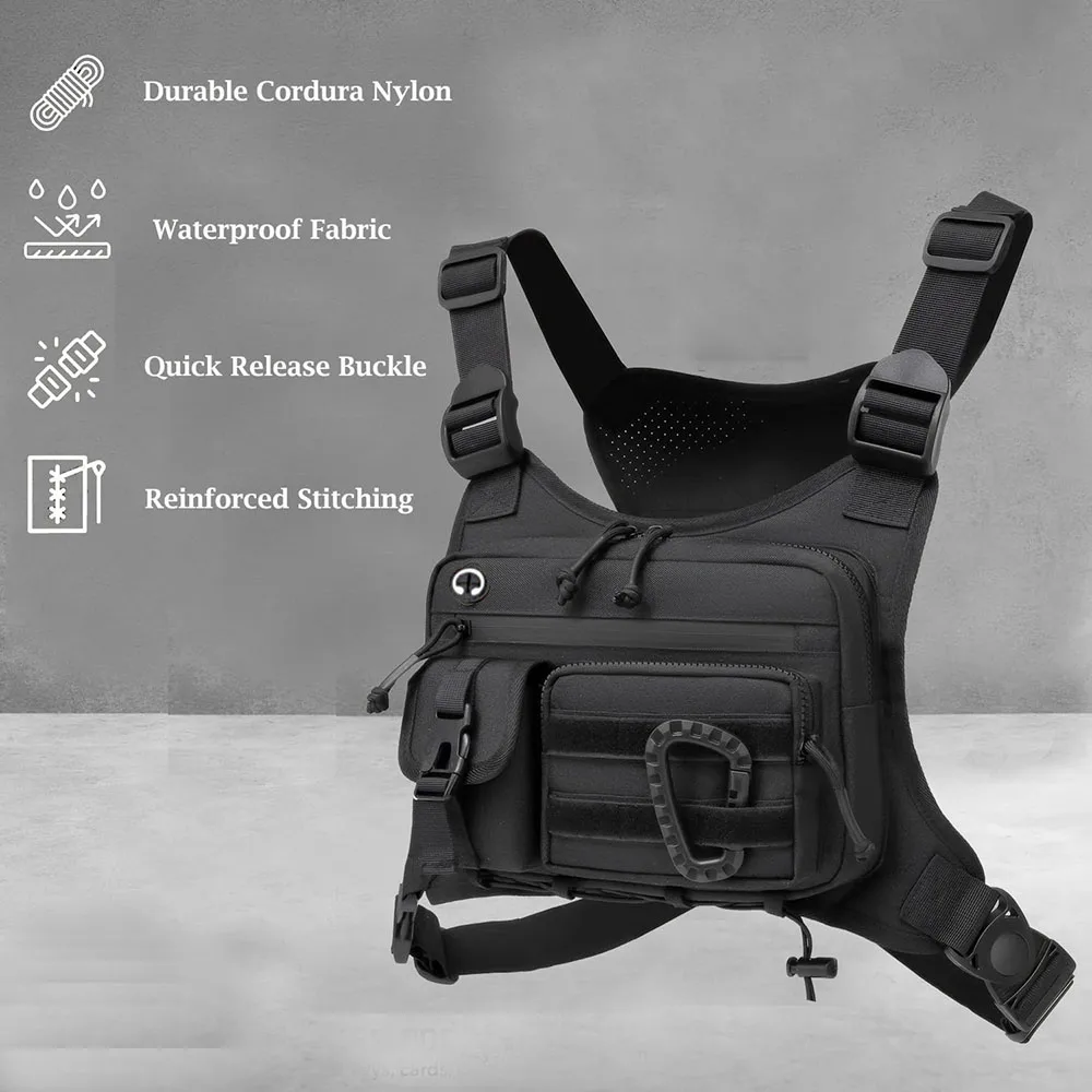 Color: black - Outdoor Tactical Chest Bag Men's Vest EDC Waterproof Anti-Theft Chest Pack for Cycling Bags Running Front Chest Bag