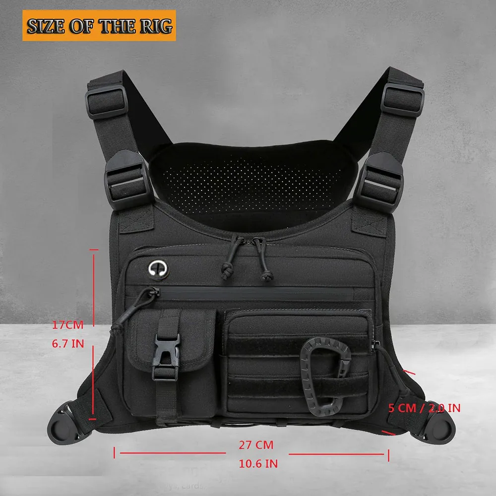 Color: black - Outdoor Tactical Chest Bag Men's Vest EDC Waterproof Anti-Theft Chest Pack for Cycling Bags Running Front Chest Bag