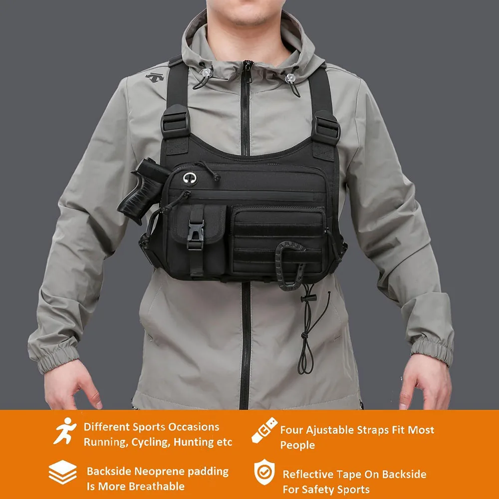 Color: black - Outdoor Tactical Chest Bag Men's Vest EDC Waterproof Anti-Theft Chest Pack for Cycling Bags Running Front Chest Bag