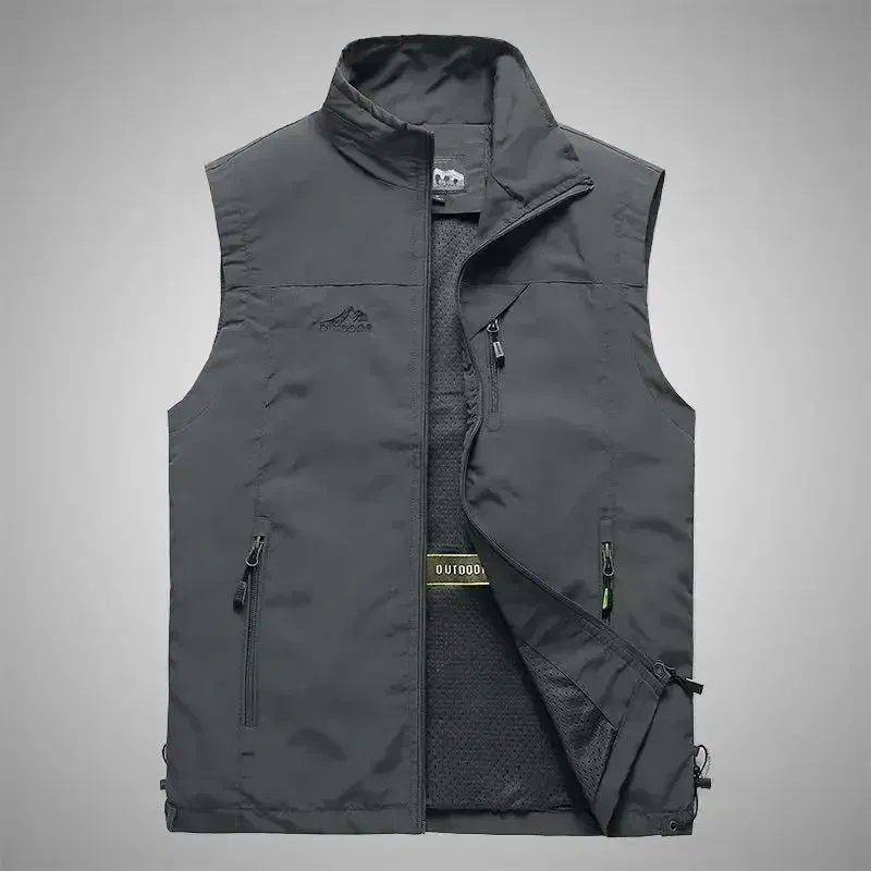 Color: Dark Grey, Size: S - Autumn Men Waistcoat Outdoor Leisure Solid Sleeveless Jacket Young Middle-aged Photography Fishing Casual Vest Male summer