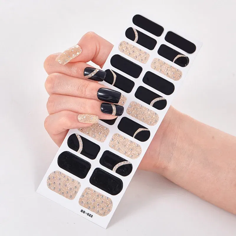 Color: Bronze - DIY Gel Nail Stickers Cured-free Long-Lasting Solid Color Nail Strips Patch Slider Sticker Full Cover Decal Nail Manicure Patch