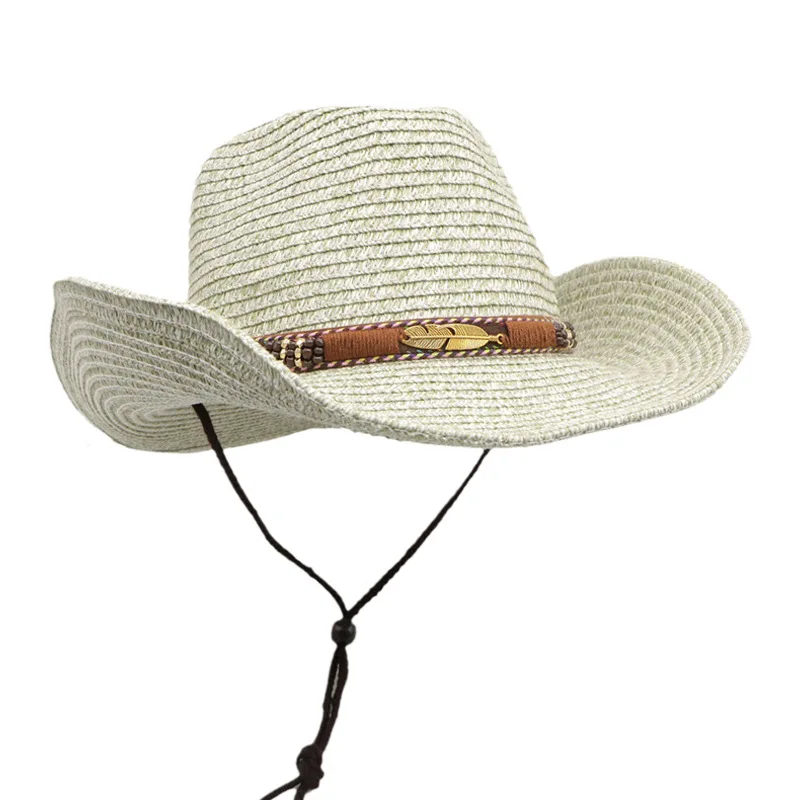 Color: Blue, Size: One Size, Ships From: CHINA - Summer Western Cowboy Top Hat Retro Style Sunshade Cowboy Straw Hat