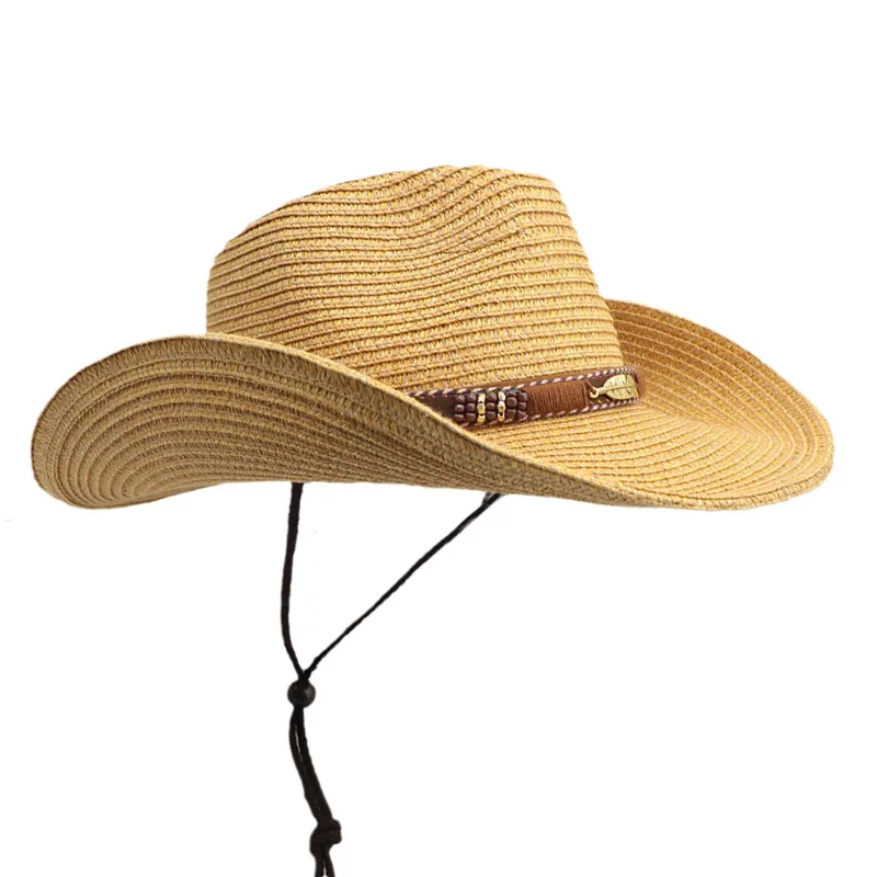 Color: Blue, Size: One Size, Ships From: CHINA - Summer Western Cowboy Top Hat Retro Style Sunshade Cowboy Straw Hat