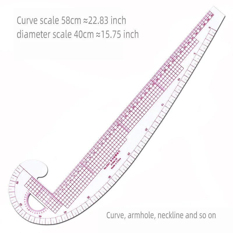 Color: light yellow - Empire sewing ruler and French curve, used for pattern making drafting, transparent plastic fashion designer ruler pieces assemb