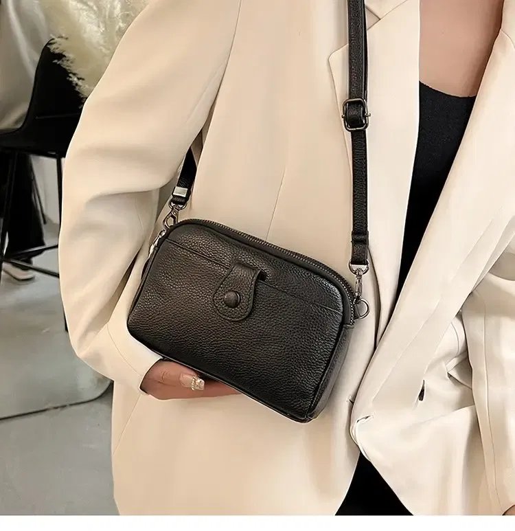 Color: Blue - Women Genuine Leather Shoulder Bag New Casual Female Small Crossbody Bags For Women Bag Cell Phone Bag Day Clutches