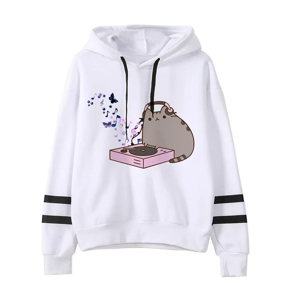 Color: GRAY, Size: L - Women Ullzang Cute Cat Funny Cartoon Sweatshirt Pusheen Cat Kawaii Harajuku Korean Style Hoodies Graphic Fashion Hoody Female