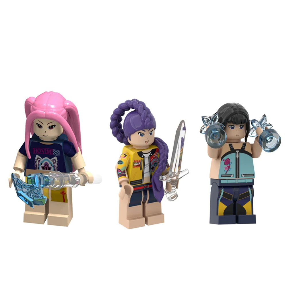 Color: Blue - New KPOP Demon Hunters Cartoon Doll Building Blocks Kawaii Mini Action Figure Head Assembly Toys Child Educational Toys Gift