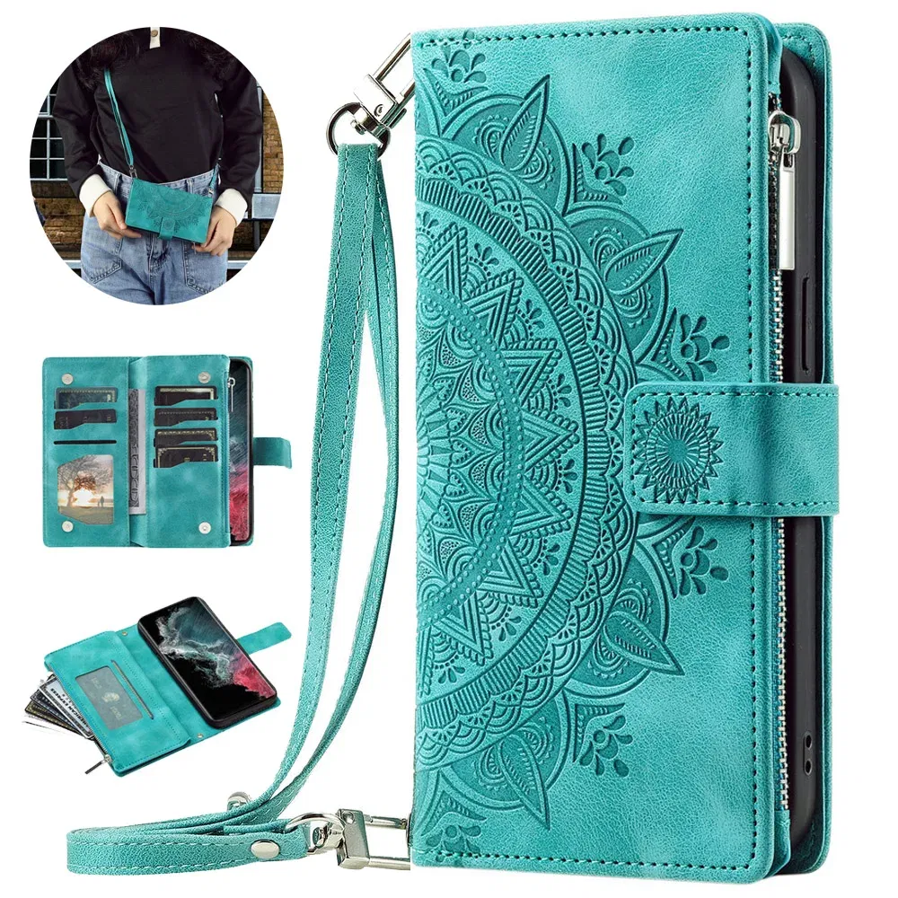 Color: Pink, Material: PE - S 23 S24 Ultra 5G Leather Case for Samsung Galaxy S23 Ultra Flip Cover Zipper CrossBody Book Funda S 24 Plus S23 FE Wallet Etui