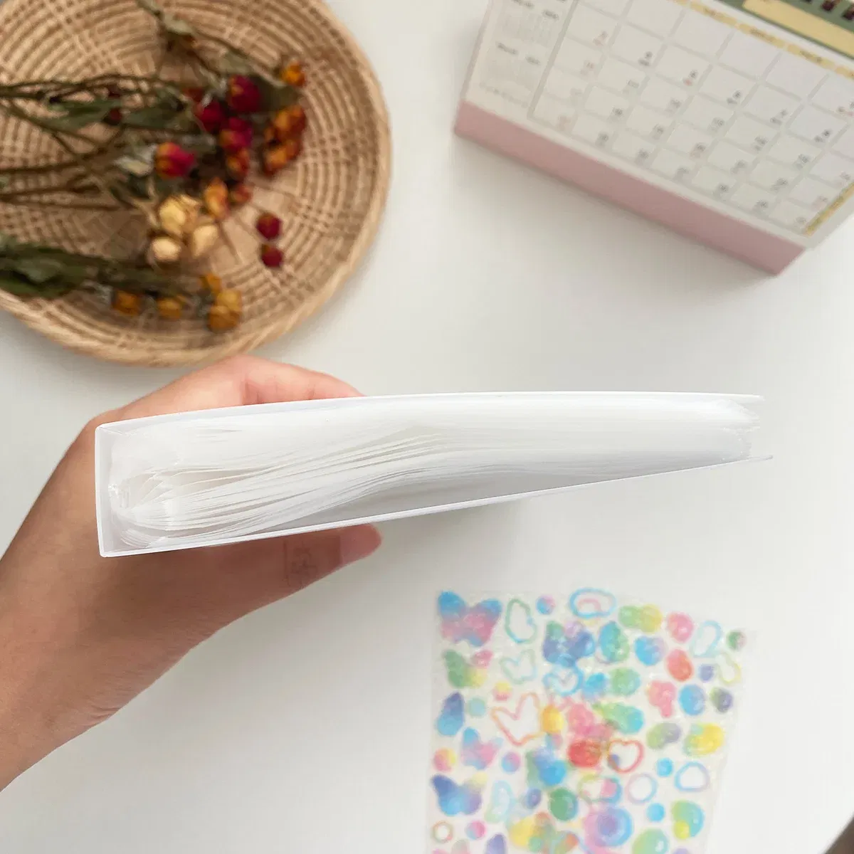 Color: WHITE - Yoofun Sticker Material Collection Holder Storage Book Case Transparent Photo Album Scrapbooking Material Paper Book Stationery