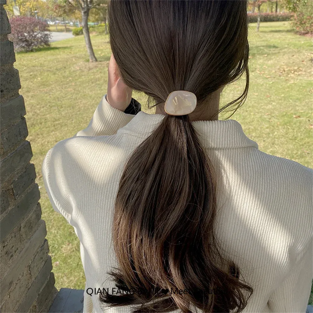 Color: GRAY - Fashion Simple Elastic Hair Band Women Temperament Scrunchies Hair Ties Ponytail Holder Gum Headwear Girls Hair Accessories