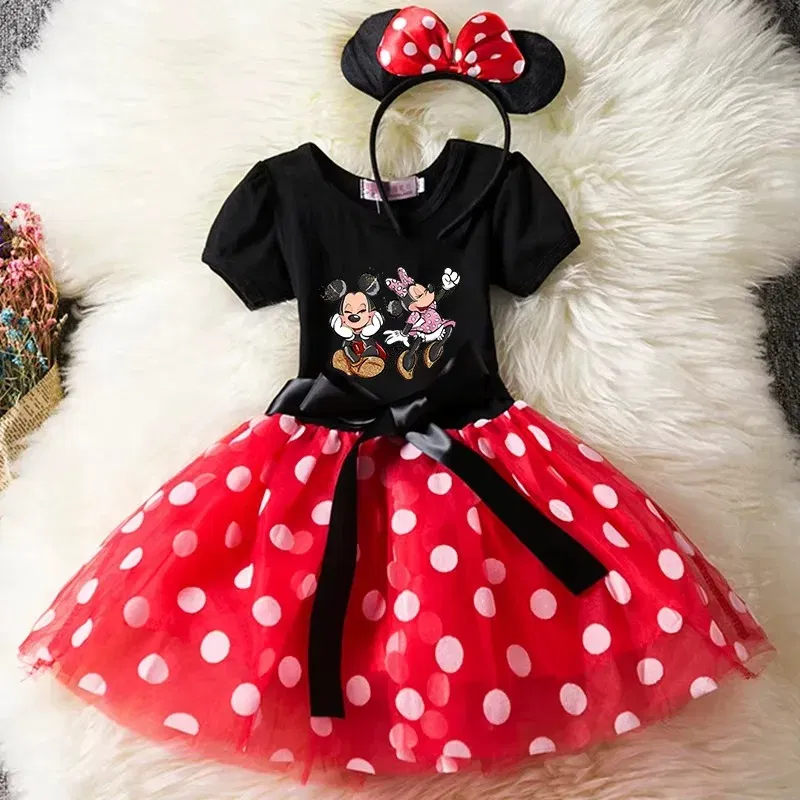 Color: PURPLE, Kid Size: 3T - Mickey Minnie Mouse Baby Girls Cosplay Costume Kids Fancy Polka Dot Dress Princess Dress Children Birthday Party Clothing Gift