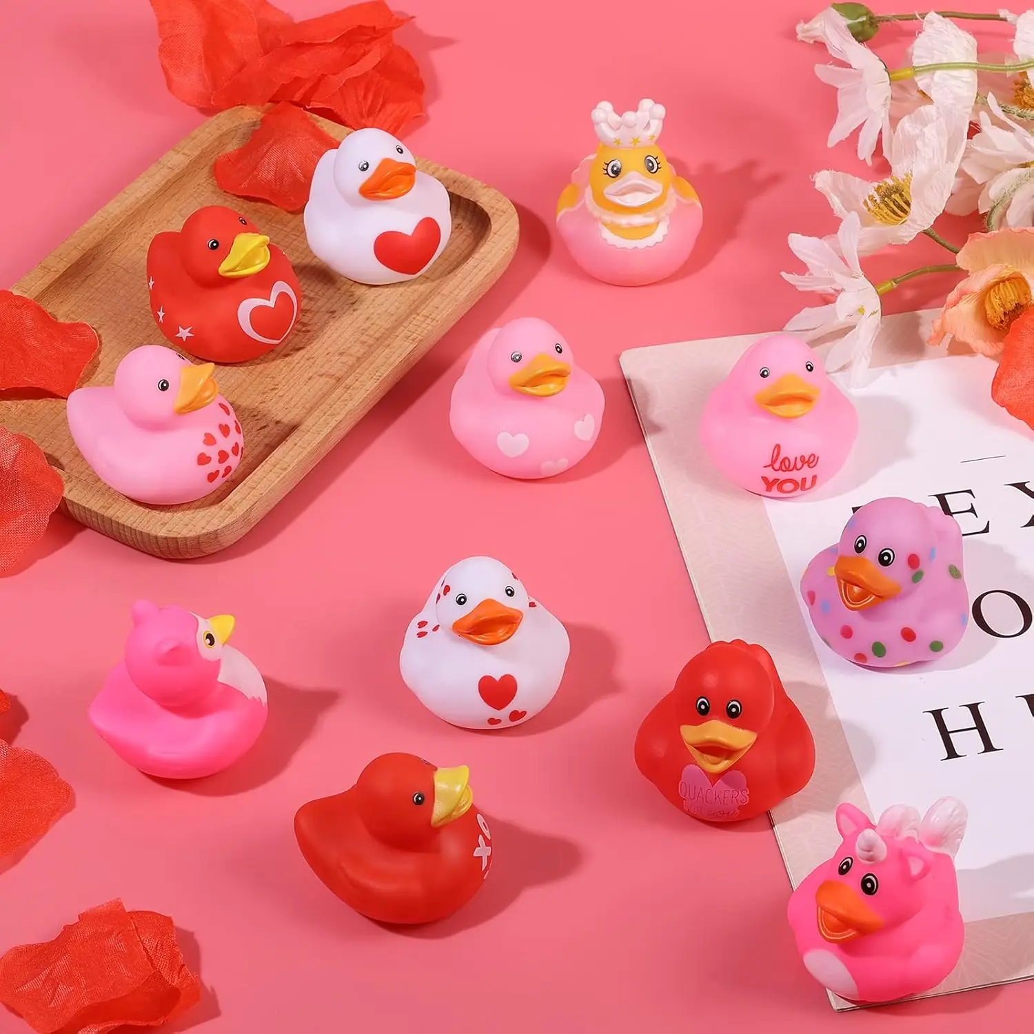 Color: black - 52Pack Valentine's Day Rubber Duck Bulk for Kid Funny Rubber Duck Valentine Jeep Duck for Ducking Valentine Party Baby Shower As