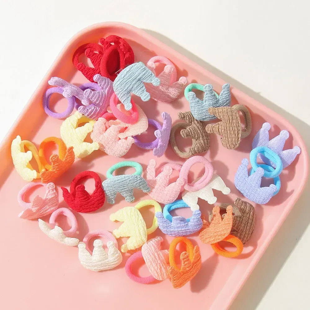 Color: GRAY - 10/30pcs girls star butterflies children's hairband harmless hair cute towels rope ponytail rack children's rubber band headwear