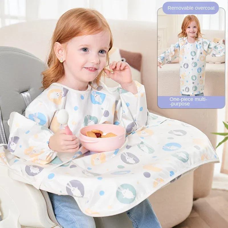 Color: Blue, Size: One Size - Clean Feeding Bib for Baby Boys Girl 8M-5Y Waterproof Bib Apron Smock with Table Cover Infant Mess-Free Kids Full Coverage Bib