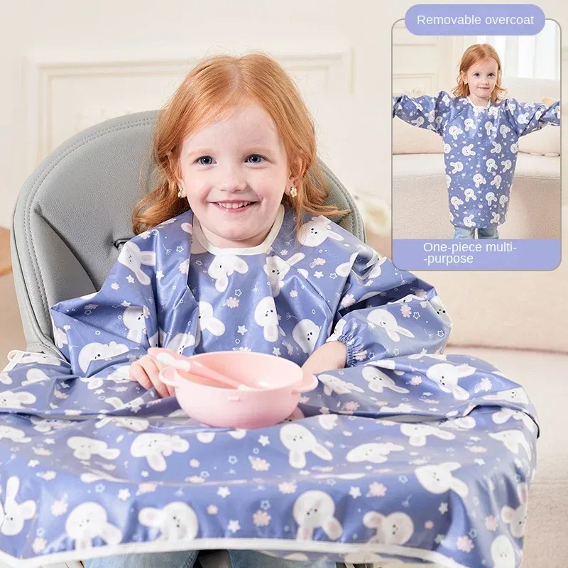 Color: Blue, Size: One Size - Clean Feeding Bib for Baby Boys Girl 8M-5Y Waterproof Bib Apron Smock with Table Cover Infant Mess-Free Kids Full Coverage Bib
