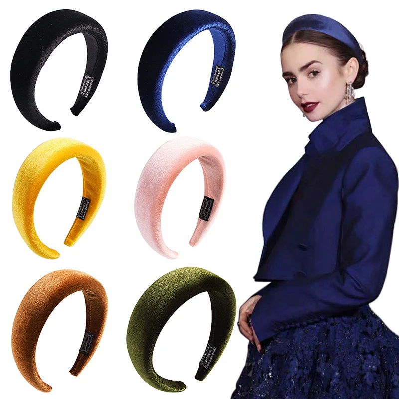 Color: Brown - 2020 New Padded Headbands for Women Wide Bezel Hairbands Thick Velvet Hair Hoop Girls Sponge Non-slip Hairband Hair Accessories