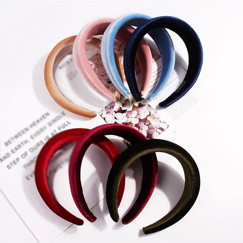 Color: Brown - 2020 New Padded Headbands for Women Wide Bezel Hairbands Thick Velvet Hair Hoop Girls Sponge Non-slip Hairband Hair Accessories