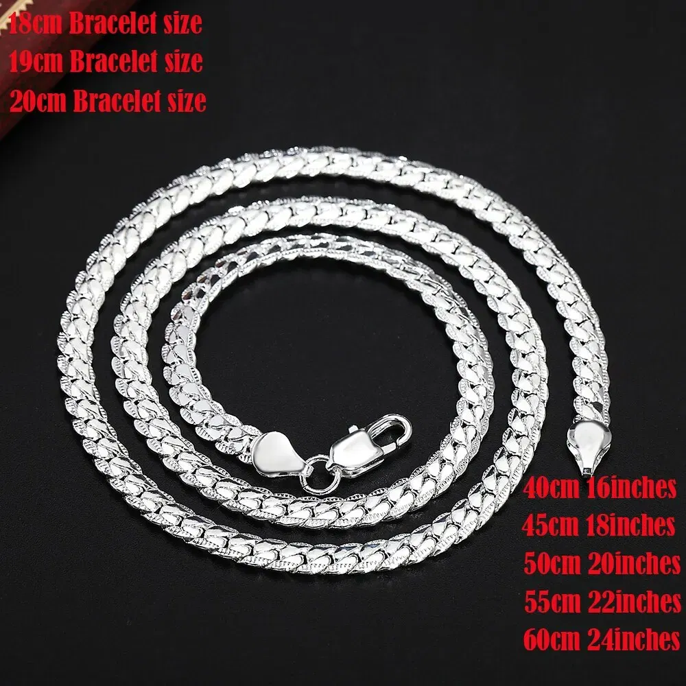 Length: 50cm - 20-60cm Silver Color Luxury Brand Design Noble 6mm Necklace Chain For Woman Men Fashion Wedding Engagement Jewelry