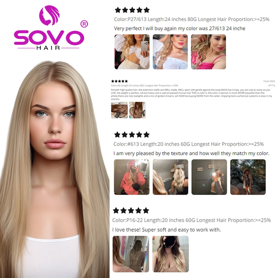Color: P4/6/27, Length: 20 INCHES - SOVO Clip In Hair Extensions Human Hair 3 Pieces Bone Straight Clip Ins Hair Extension 60-90G Real Natural European Hair 12-26"