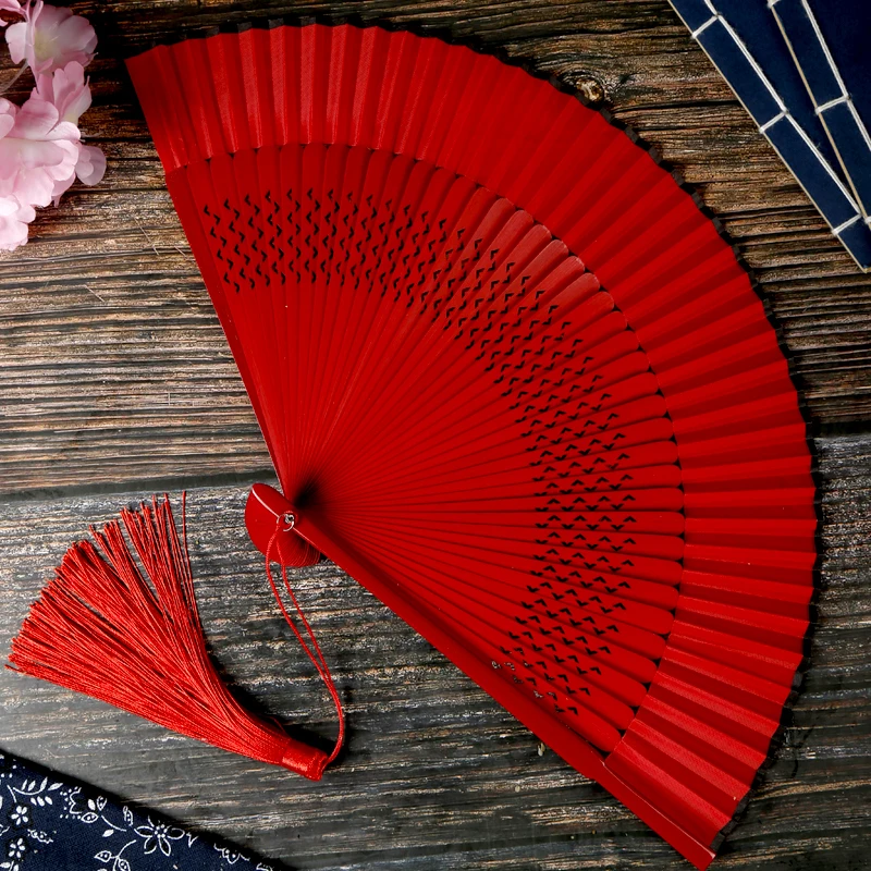 Color: Light Grey, Fan Size: 6.3 inches - Red Solid Color Women's Dance Hand Folding Fan Personalized Wedding Fan Bamboo Fan Chinese Style Silk Fan Household Hand Fan