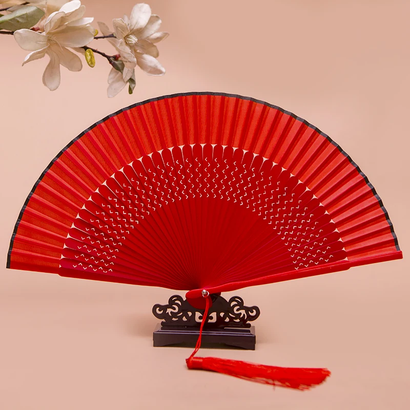 Color: Light Grey, Fan Size: 6.3 inches - Red Solid Color Women's Dance Hand Folding Fan Personalized Wedding Fan Bamboo Fan Chinese Style Silk Fan Household Hand Fan