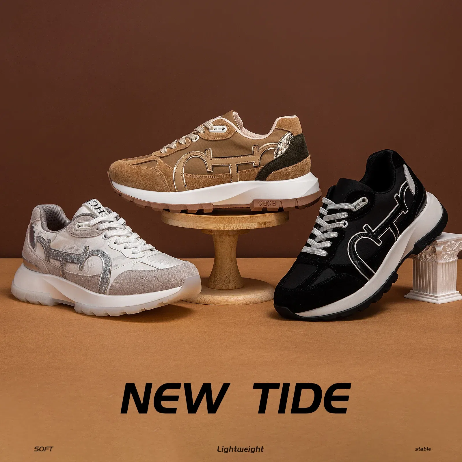 Color: Beige, Shoe Size: 36 - Women's Shoes Niche Design Balance Shoes Technology Versatile Splicing Ladies Shoes Fashion Classic Casual Female Sports Shoes