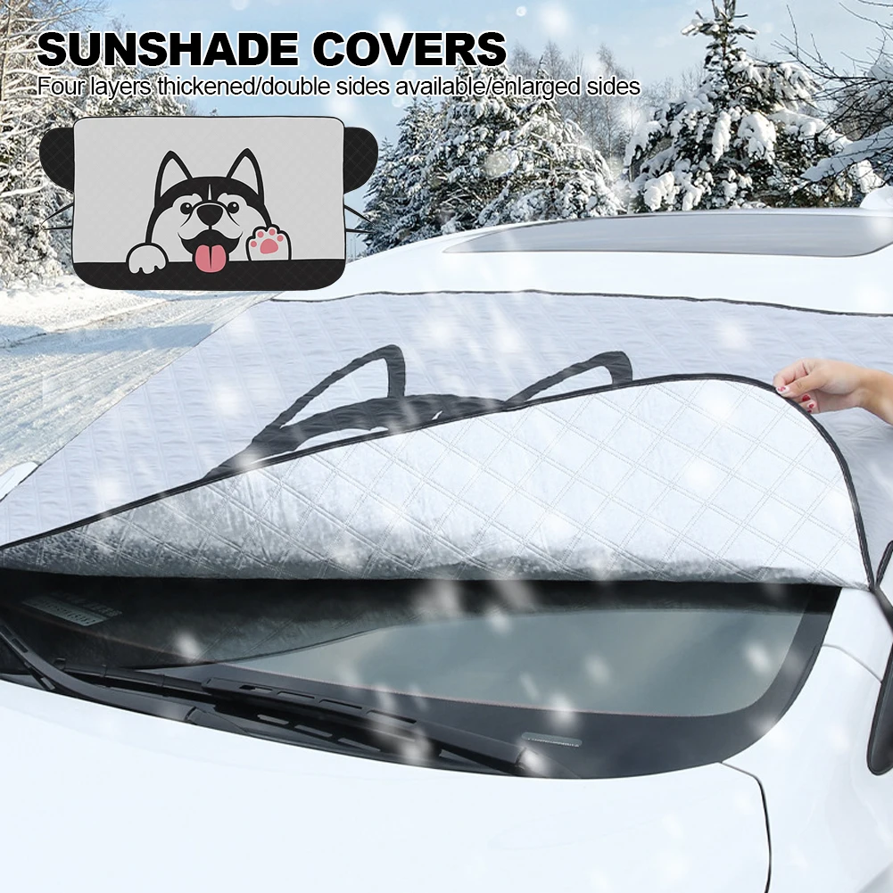 Color: army green - Car Windshield Heat-insulating Cover Auto Front Window Frost Blanket Snow Cover For Suv Trucks Winter Car Accessories