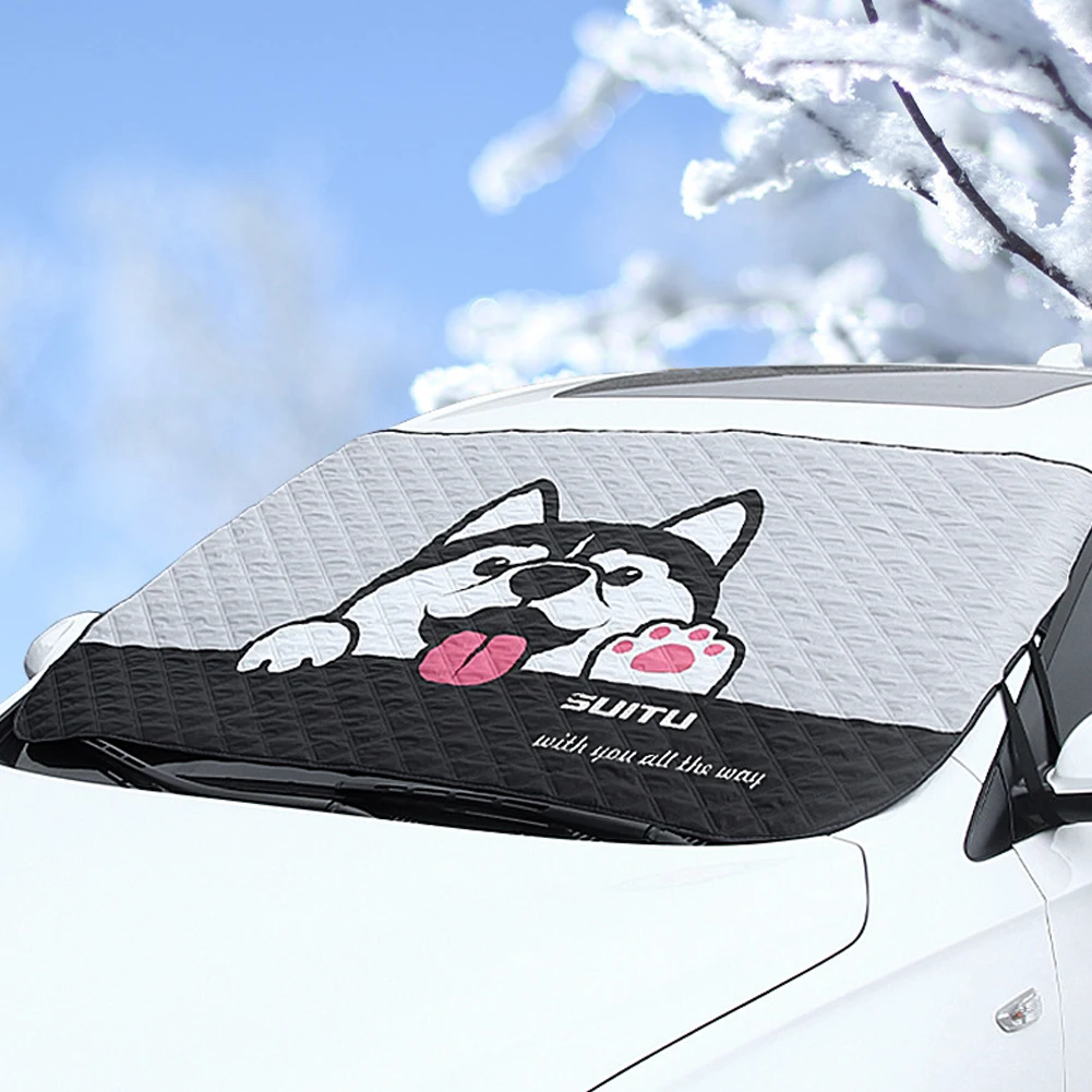 Color: army green - Car Windshield Heat-insulating Cover Auto Front Window Frost Blanket Snow Cover For Suv Trucks Winter Car Accessories
