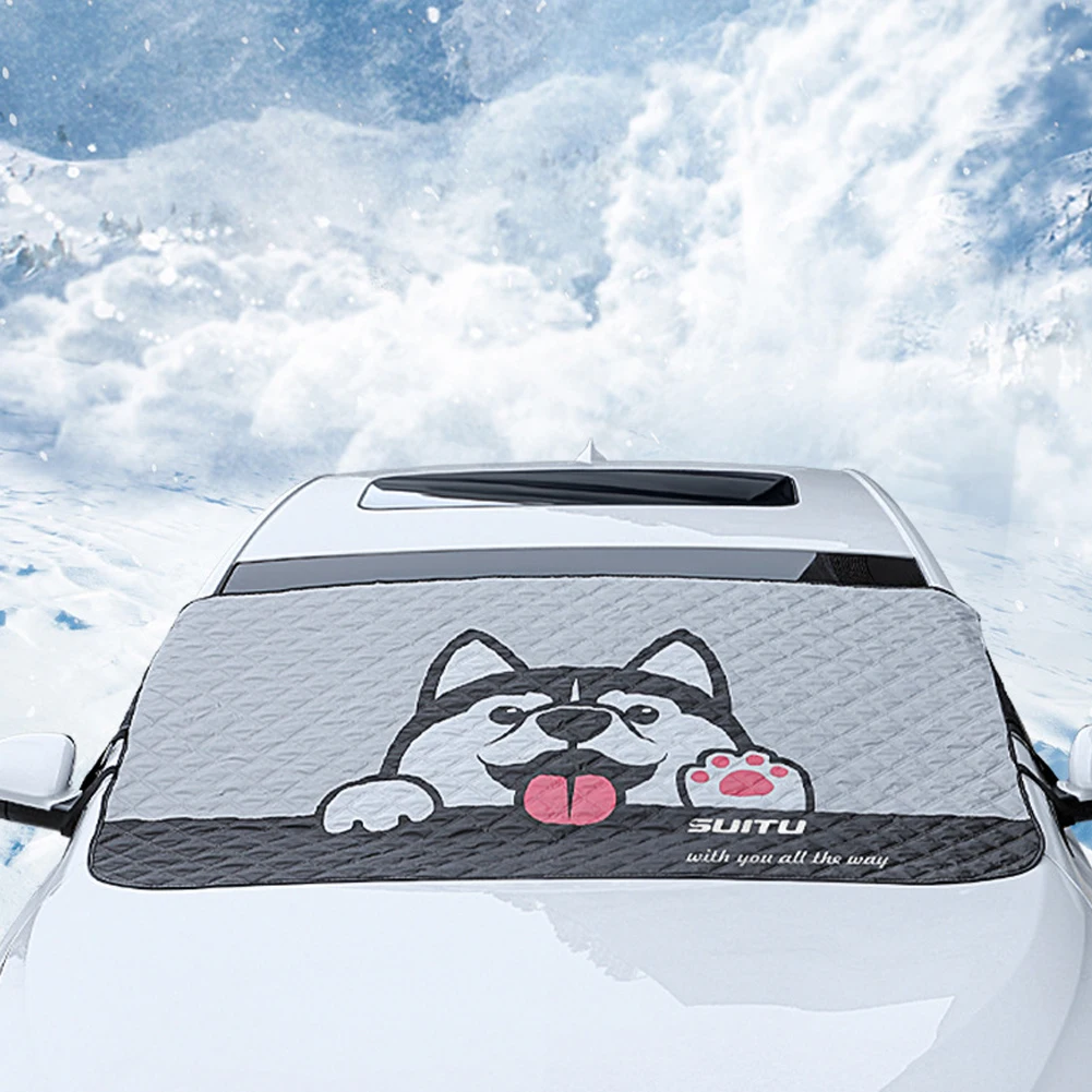 Color: army green - Car Windshield Heat-insulating Cover Auto Front Window Frost Blanket Snow Cover For Suv Trucks Winter Car Accessories