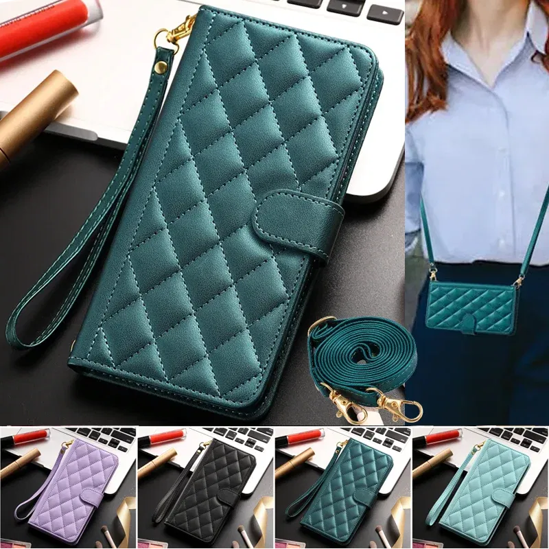 Material: CANVAS, Color: light green - Long lanyard Flip Leather Case for Samsung Galaxy Note 20 Ultra 10 9 8 Plus A10 A20E A30 A50 A70 A51 A71 A21S Wallet Card Cover