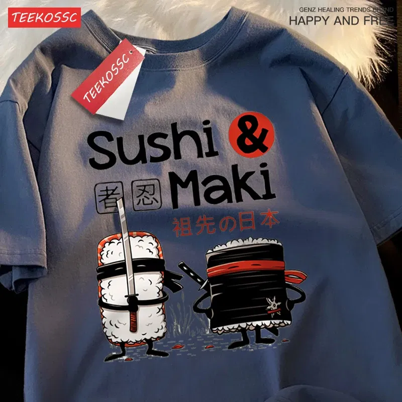 Color: WHITE, Size: XL - Theduc Sushi And Sushi Printing Men Women Tshirt Cotton T-Shirts Loose T Shirt Crewneck Loose Tops Fashion Clothes Unisex