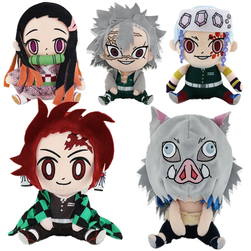 Color: FireBrick, Height: 0-10cm - 20CM New Product Japanese Anime Ghost Slayer: Blade Plush Doll Tanjiro Nezuko Game Peripheral Children's Doll Kawaii Pillow