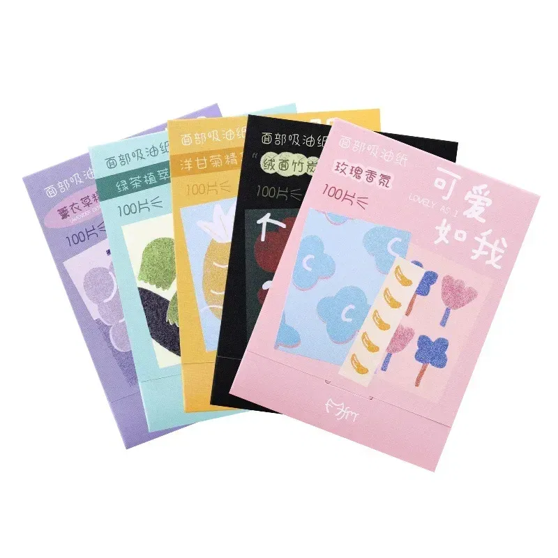 Color: Black - 100pcs/set Facial Oil Blotting Paper Matte Face Wipes Oil Control Oil-absorbing Face Cleaning Beauty Makeup Tools Accessories