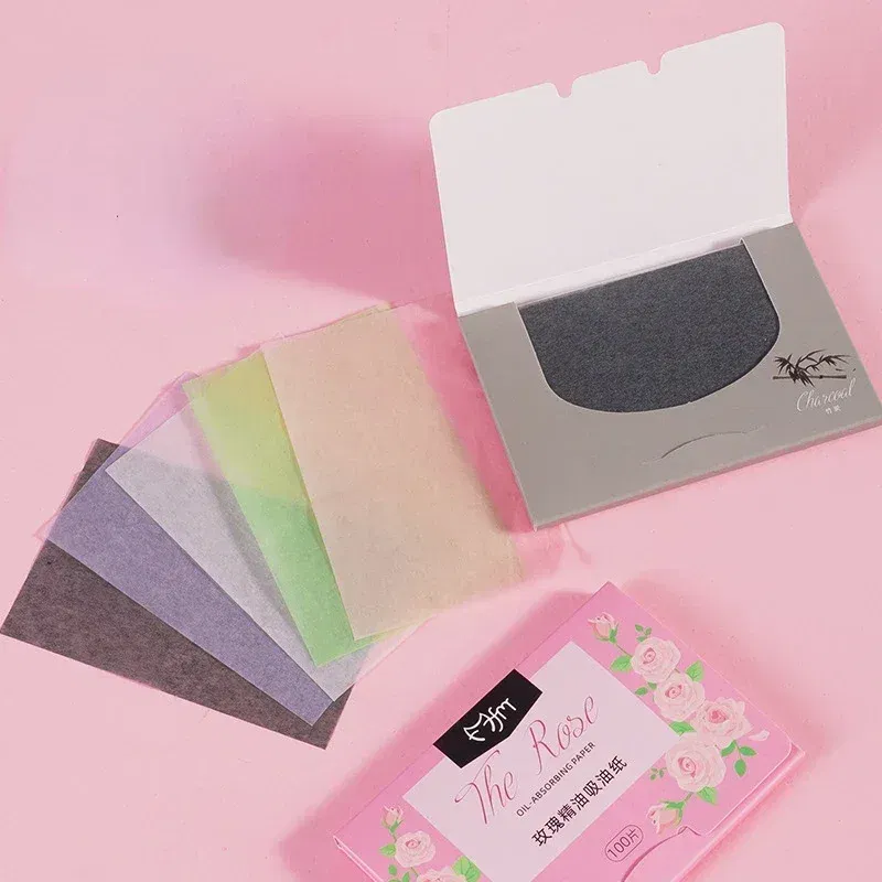 Color: Black - 100pcs/set Facial Oil Blotting Paper Matte Face Wipes Oil Control Oil-absorbing Face Cleaning Beauty Makeup Tools Accessories