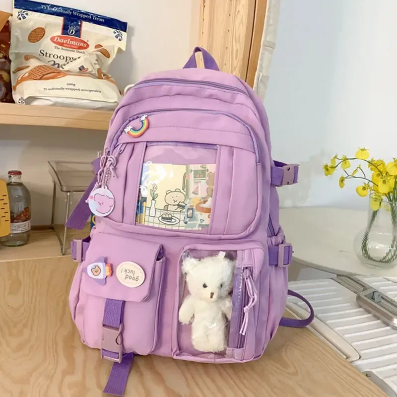 Color: PURPLE - Cute Girls Backpack Fashion Cartoon Teen Student School Backpack Lovely Women's Bag Versatile Laptop Girl's School Bag