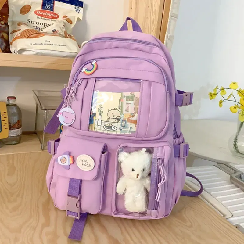 Color: PURPLE - Cute Girls Backpack Fashion Cartoon Teen Student School Backpack Lovely Women's Bag Versatile Laptop Girl's School Bag