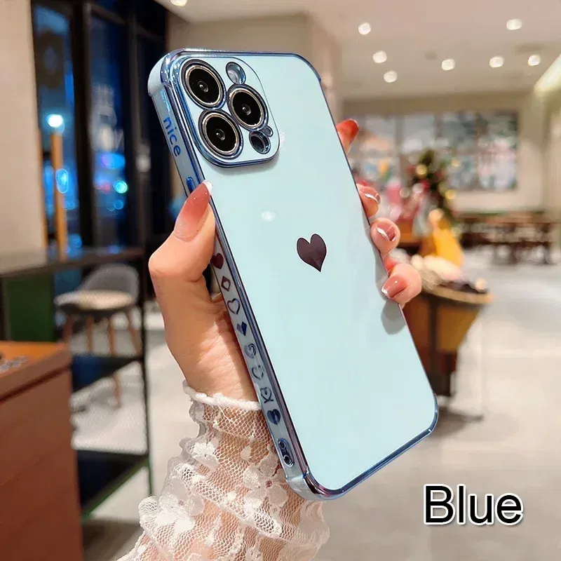 Color: Brown, Compatible-Phone Models: For iPhone 12 Mini, Ships From: CN - Electroplating Side Love Heart Phone Case For IPhone 16 15 14 13 12 11 Pro Max XR 8 Plus SE2/SE3 Shockproof Back Cover