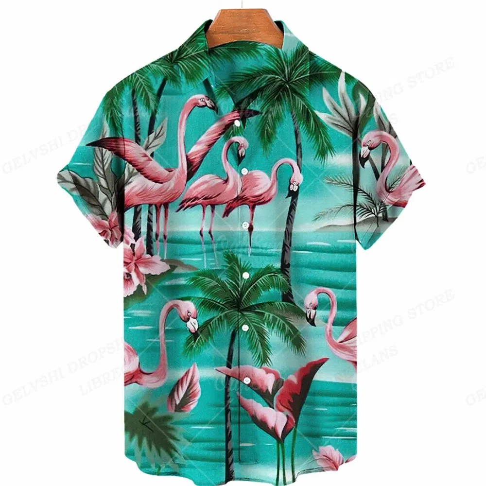 Color: MULTI, Size: XL - Flamingo Hawaiian Shirts Beach Summer Men's Shirt Tropic Leaf 3D Print Shirts Men Women Fashion Blouse Short Sleeve Vocation