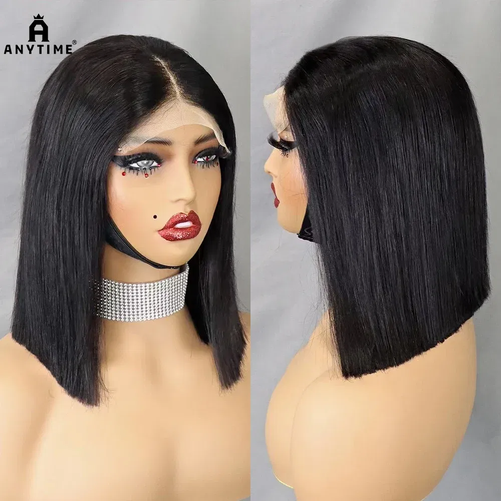 Stretched Length: 12INCHES, Lace Wig Type: slide part, Density: 100% - 350% 5x5 HD Lace Glueless Wig 10-14 inch Blunt Cut Bone Double Drawn 12A Hair Straight Bob Human Hair Wig Closure Frontal Wigs