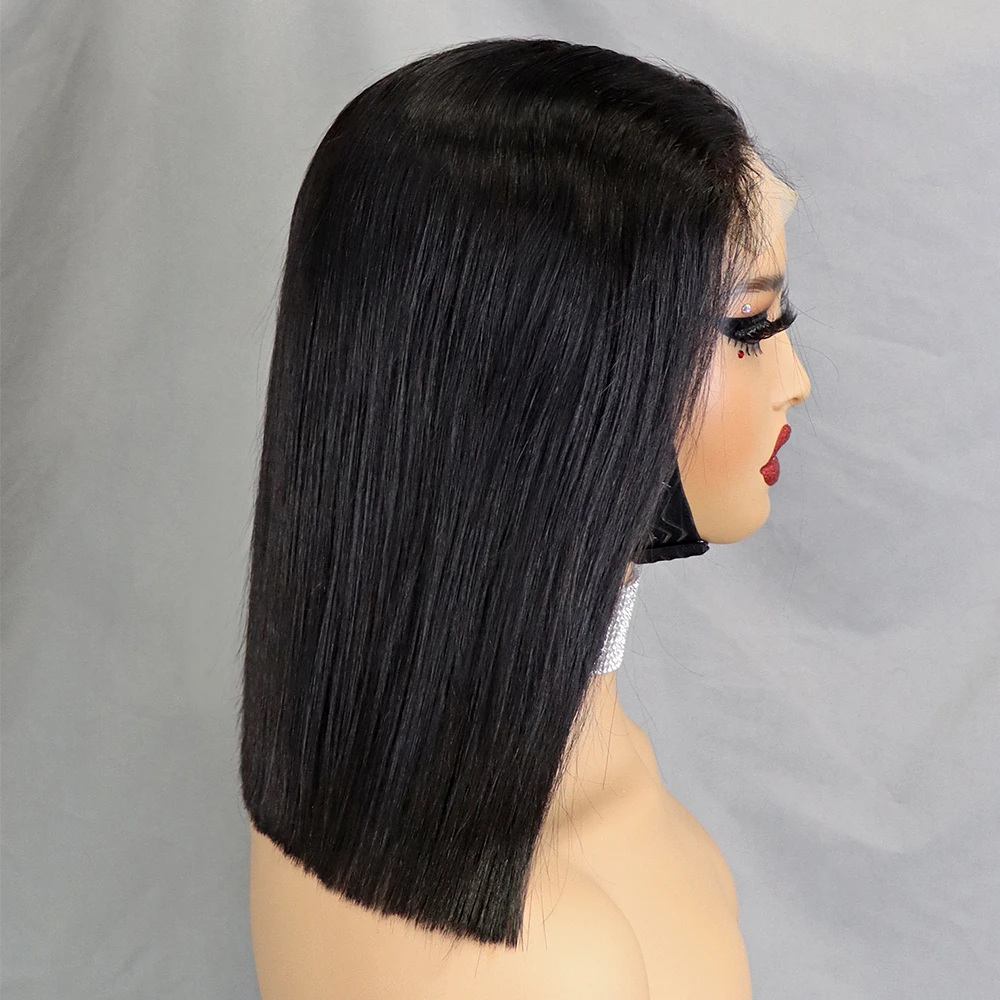 Stretched Length: 12INCHES, Lace Wig Type: slide part, Density: 100% - 350% 5x5 HD Lace Glueless Wig 10-14 inch Blunt Cut Bone Double Drawn 12A Hair Straight Bob Human Hair Wig Closure Frontal Wigs