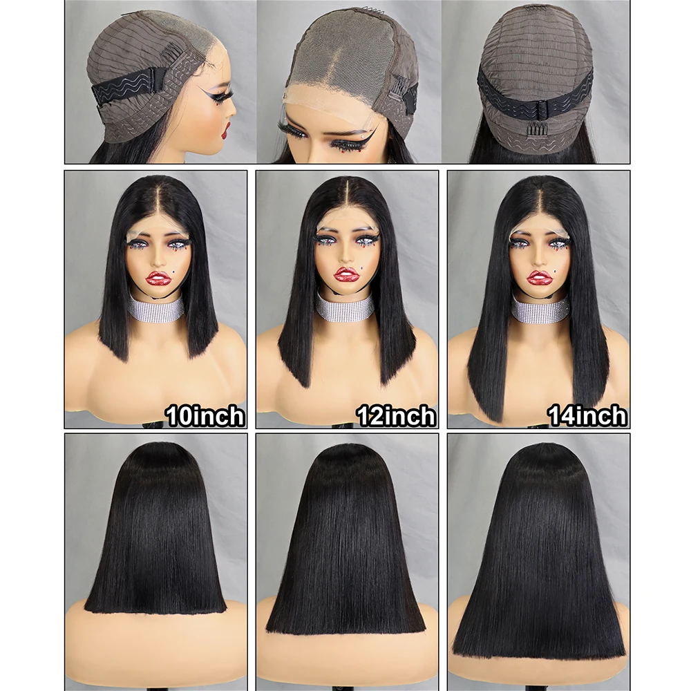 Stretched Length: 12INCHES, Lace Wig Type: slide part, Density: 100% - 350% 5x5 HD Lace Glueless Wig 10-14 inch Blunt Cut Bone Double Drawn 12A Hair Straight Bob Human Hair Wig Closure Frontal Wigs