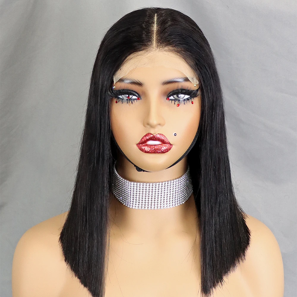 Stretched Length: 12INCHES, Lace Wig Type: slide part, Density: 100% - 350% 5x5 HD Lace Glueless Wig 10-14 inch Blunt Cut Bone Double Drawn 12A Hair Straight Bob Human Hair Wig Closure Frontal Wigs