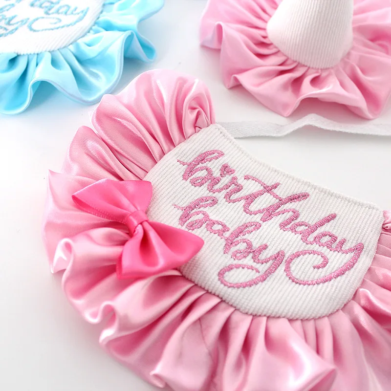 Color: WHITE, Ships From: CHINA - Pet Dog Birthday Party Dress hat Caps and Scarf Cute Hat Bib Cat Saliva Towel Funny Photography Props Gift Pet puppy Costume