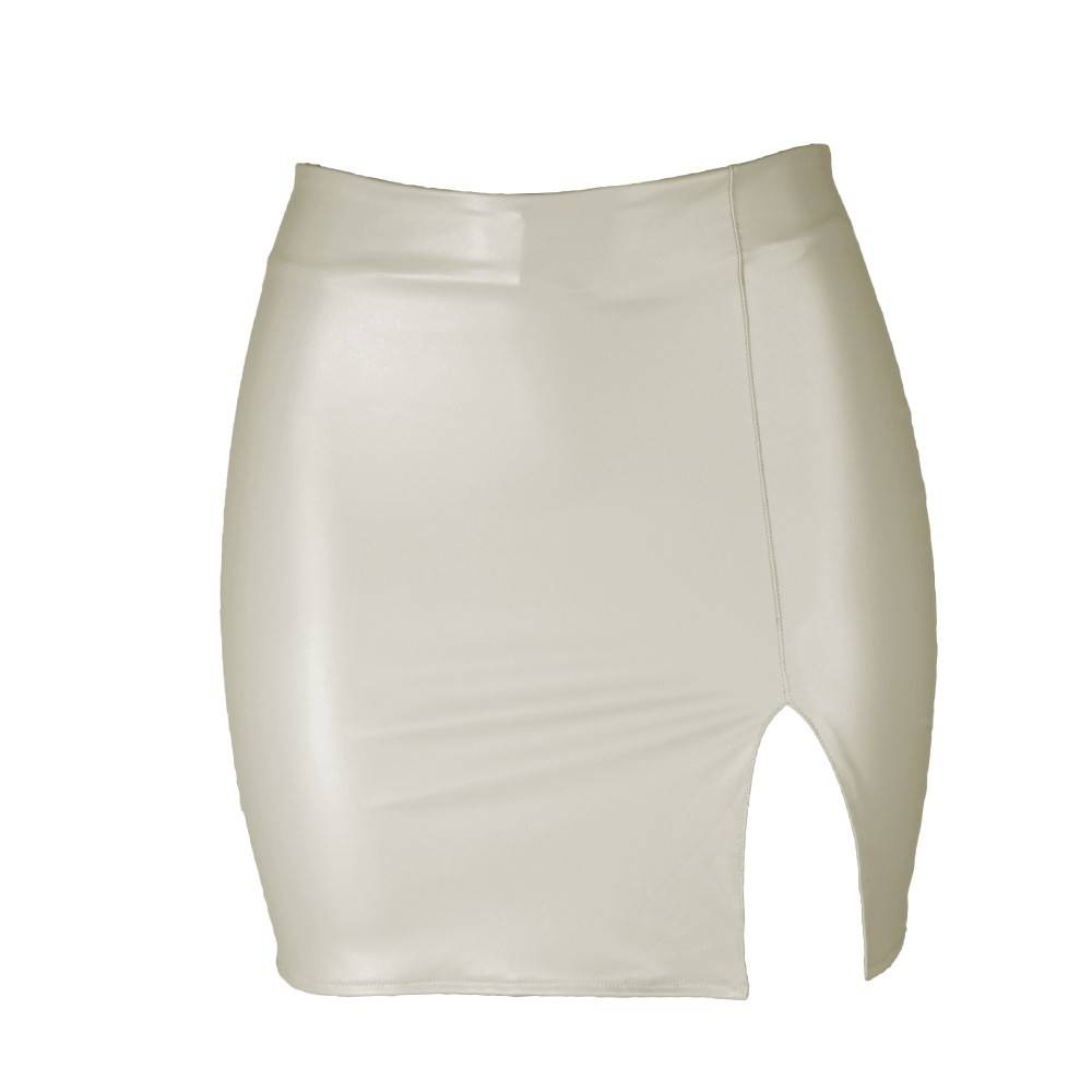 Color: Blue, Size: S - S M L XL XXL Women's Skirt High Waist Split Leather Skirt Wrap Hip Skirt Plus Size Pencil Skirt