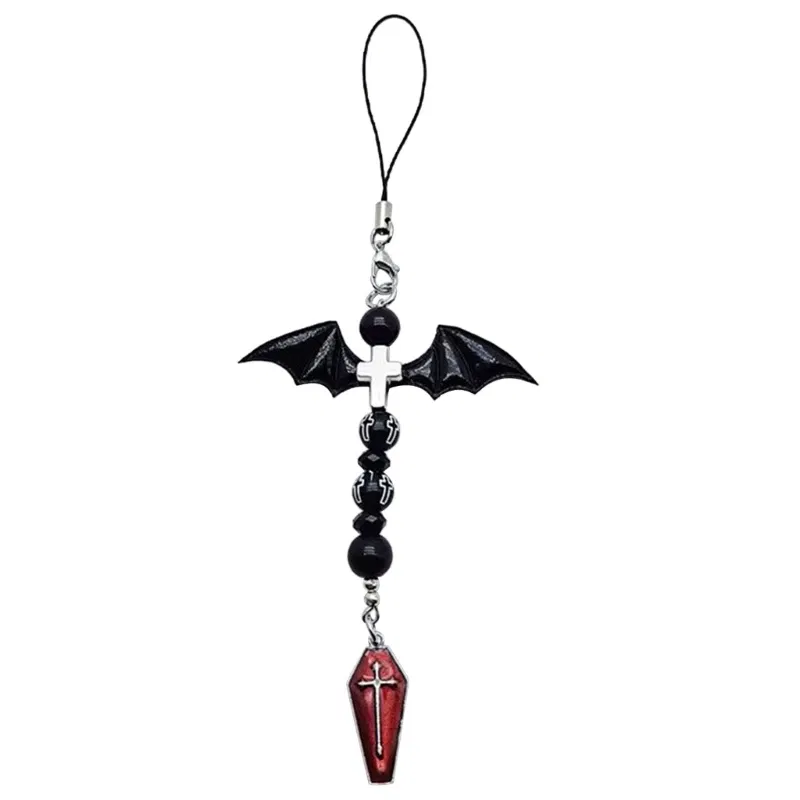 Color: BLACK WHITE - Goth Y2K Phone Charm Pendant Kawaii-Key Chain For Bag Cute Accessory Women Guitar Strap Lanyard Beaded Keychain Pendant