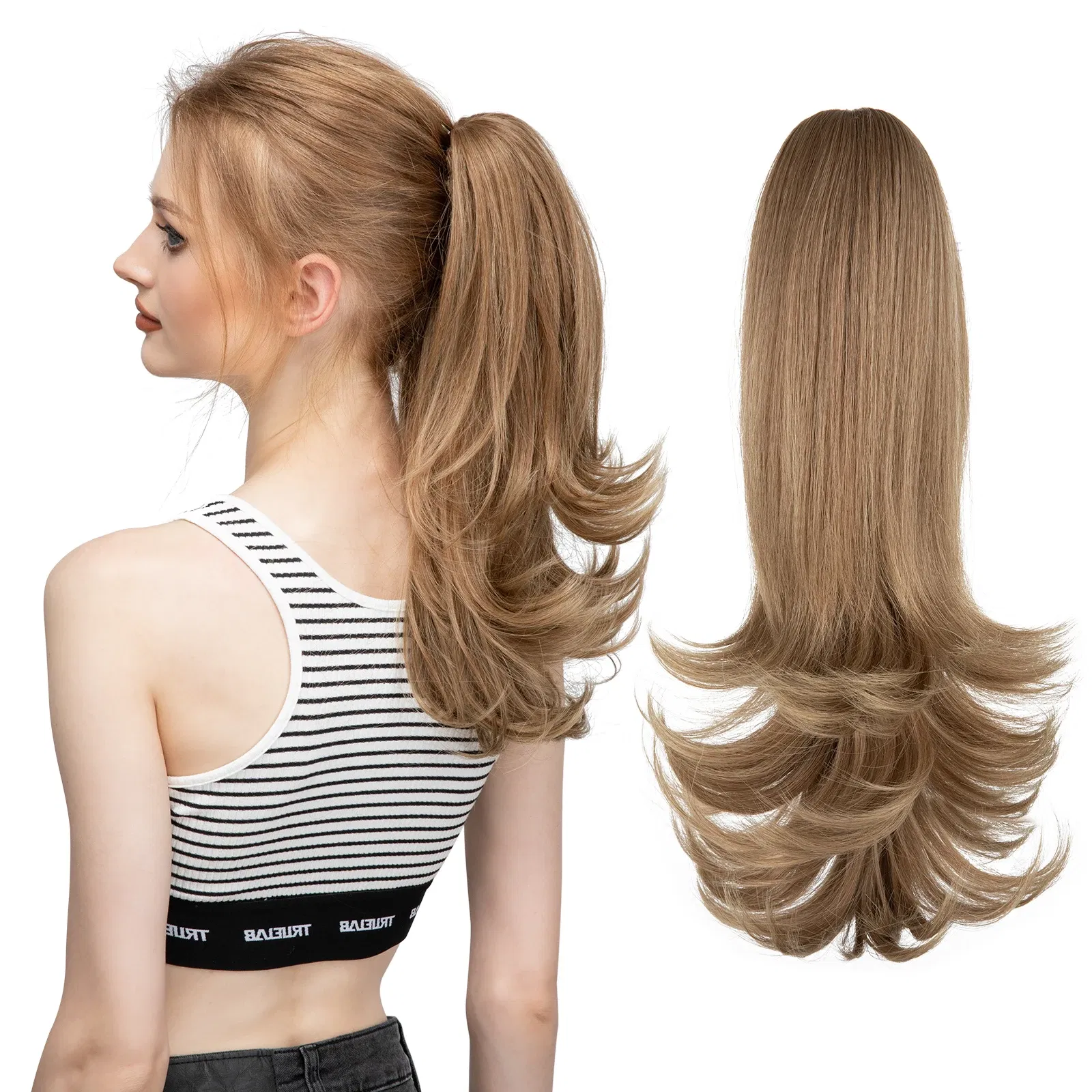 Color: P1B/27, Bulk Buy: 1pc, Stretched Length: 14inches - Synthetic Claw Clip In Ponytail Hair Extensions Wavy Hairpiece 14" Fake Blonde Black Hair False Pigtail With Elastic Band