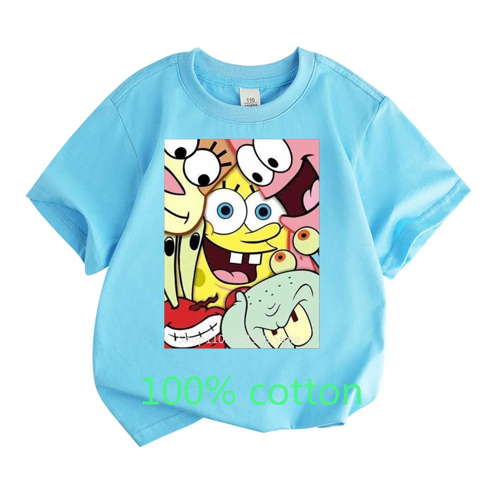 Color: WHITE, Kid Size: 14T - Mr. Krabs Squidward Sandy Spongebob T-shirt 100%Cotton Children Round Neck Short-sleeved Boys Girls Fashion Kids Clothes