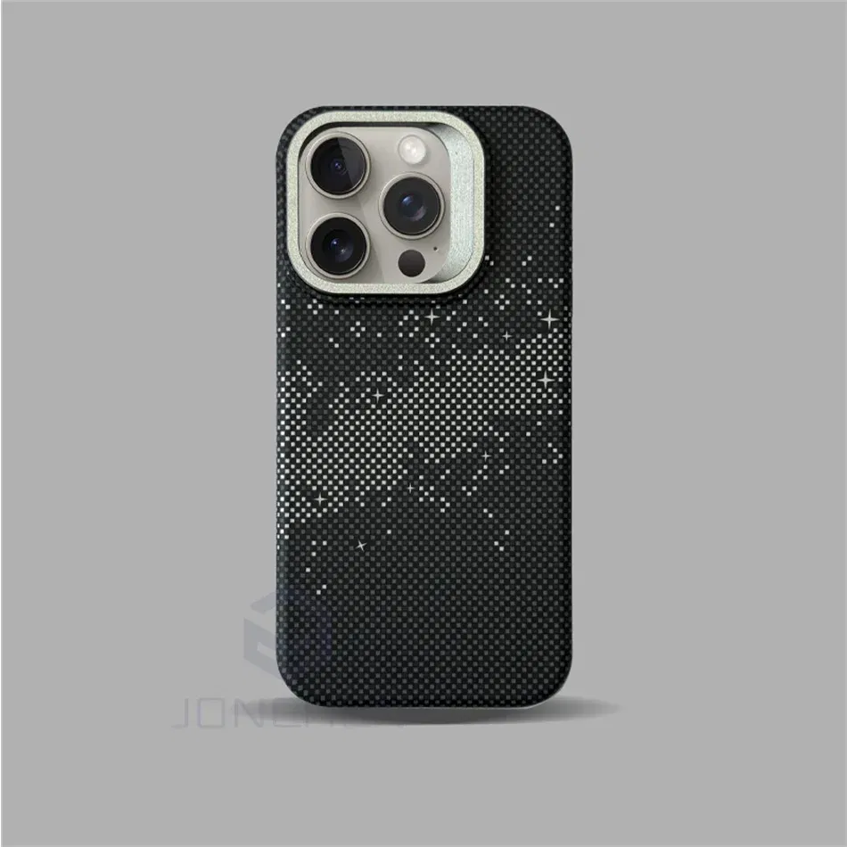 Color: Pink, Material: POLYESTER - Luxury Magnetic Stand Metal Lens Relief Carbon Fibre Pattern For Magsafe Case For iPhone 15 14 13 Pro Max Shockproof  Back Cover