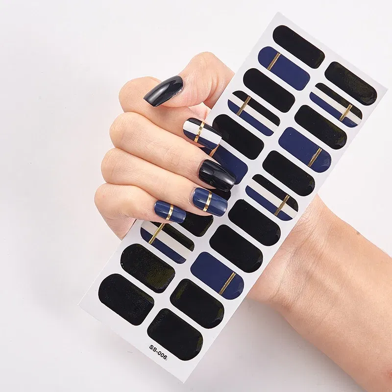 Color: Orange - DIY Gel Nail Stickers Cured-free Long-Lasting Solid Color Nail Strips Patch Slider Sticker Full Cover Decal Nail Manicure Patch